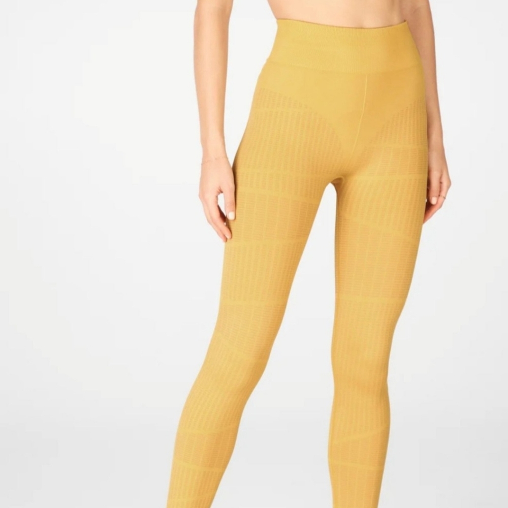 Fabletics High-Waisted Leggings, Yellow, Seamless, Size XS